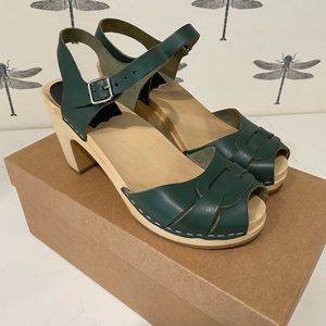 Swedish Hasbeens, clog heels, size 37, dark green
